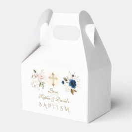 ネイビーブルーピンク金ゴールド花双生児バプテスマ フェイバーボックス