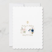 ネイビーブルーピンク金ゴールド花双生児バプテスマ 招待状 (裏面)