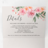 ネイビーブルーピンク&ピーチフローラウィンターウェディング 三つ折り招待状 (内部最初)