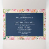 ネイビーブルーピンク&ピーチフローラウィンターウェディング 三つ折り招待状 (内部中)