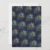 ネイビーブルーピーコックフェザームスリム結婚ズ 招待状 (裏面)