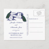 ネイビーブルーピーコック日付を保存 案内ポストカード (裏面)