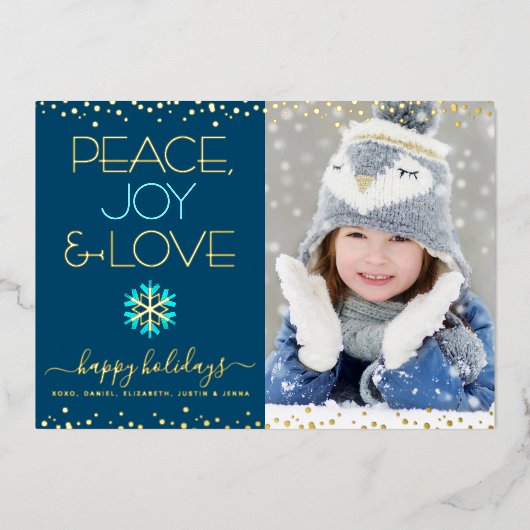 ネイビーブルーピースジョーラブフォトスノーフレーク実在金ゴールド 箔シーズンカード (正面)