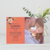 ネイビーブルーピーチピンクフローラ結婚写真 招待状 (スタンド正面)