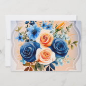 ネイビーブルーピーチフローラグリッターリハーサルディナー 招待状 (裏面)