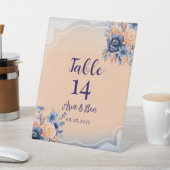 ネイビーブルーピーチ絵を描フローラ表の番号 台座サイン (インサイチュ)