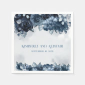 ネイビーブルーピーニーシルバーユーカリ結婚グリーナリー スタンダードカクテルナプキン (正面)