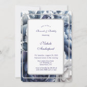 ネイビーブルーピーニーズホワイトローズブランチとバブリー 招待状 (正面)