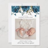 ネイビーブルーピーニーベビー写真誕生のお知らせ 案内状 (正面)