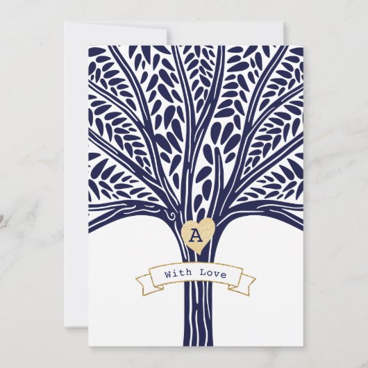 ネイビーブルーファミリーツリーベビー誕生のお知らせ 案内状 (裏面)