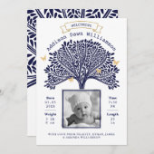 ネイビーブルーファミリーツリーベビー誕生のお知らせ 案内状 (正面/裏面)