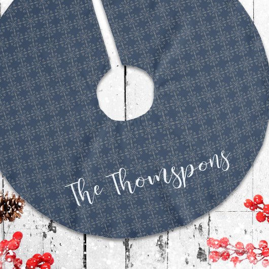 ネイビーブルーファミリーネームカスタムクリスマス ブラッシュドポリエステルツリースカート