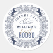 ネイビーブルーファーストロデオ誕生日フェイスステッカー – Wes ラウンドシール (正面)