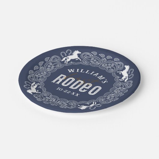 ネイビーブルーファーストロデオ誕生日紙プレート – 西 ペーパープレート (アングル)