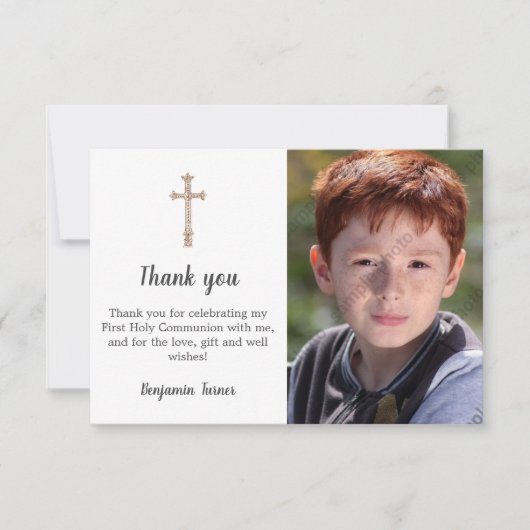 ネイビーブルーファースト聖餐式サンキューカード サンキューカード (正面)