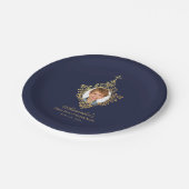 ネイビーブルーファースト聖餐式ボーイフォトフェイク金ゴールド ペーパープレート (アングル)