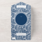 ネイビーブルーフィリグリーペイズリーヘナ結婚式出欠 オールインワン招待状 (外側)