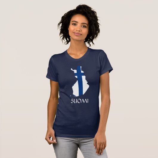 ネイビーブルーフィンランド国旗の地図"Suomi" Tシャツ (正面フル)