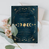 ネイビーブルーフェイクと金ゴールドスエレガントテリア結婚ス 招待状