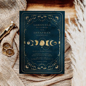 ネイビーブルーフェイクと金ゴールドスエレガントテリア結婚ス 招待状