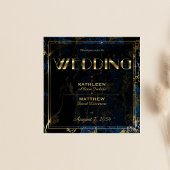 ネイビーブルーフェイクと金ゴールドマーブル結婚ズ 招待状