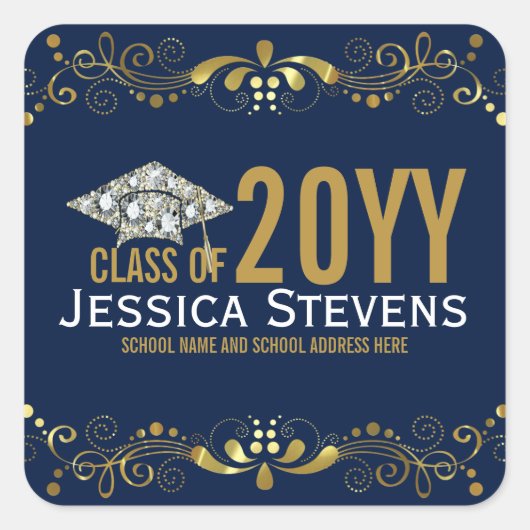 ネイビーブルーフェイクと金ゴールドレース&ダイヤモンドグラッドハット スクエアシール (正面)