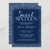 ネイビーブルーフェイクグリッタースウィート16誕生日 招待状 (正面/裏面)
