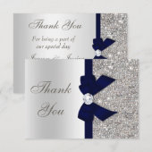 ネイビーブルーフェイクボウシルバーシークインズありがとう サンキューカード (正面/裏面)