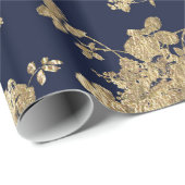 ネイビーブルーフェイク金ゴールドみすぼらしいヴィンテージシックなフローラ ラッピングペーパー (ロールコーナー)