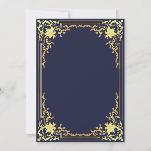 ネイビーブルーフェイク金ゴールドエレガントボーイファーストコミュニオン 招待状 (裏面)