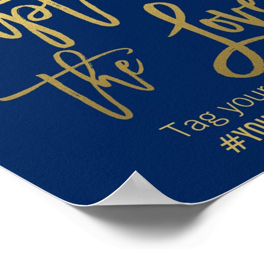 ネイビーブルーフェイク金ゴールド結婚グリッターのハッシュタグ記号 ポスター (角)