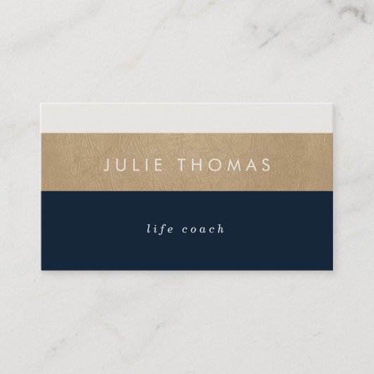 ネイビーブルーフェイク金ゴールド革 名刺 (正面)