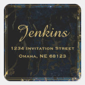 ネイビーブルーフェイク&金ゴールド大理石差出人住所 スクエアシール (正面)