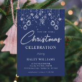 ネイビーブルーフェスティバルスノーフレークスクリスマスパーティー 招待状