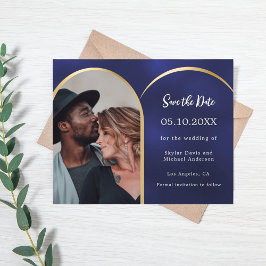 ネイビーブルーフォトアーチ結婚式デイトカードを保存
