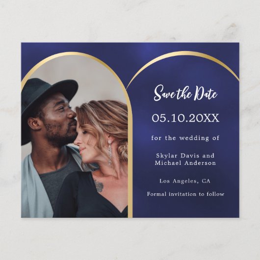 ネイビーブルーフォトアーチ結婚式Save the Date チラシ (正面)