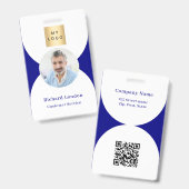 ネイビーブルーフォトアーチQRコードビジネスロゴ バッジ (Front & Back)