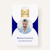 ネイビーブルーフォトアーチQRコードビジネスロゴ バッジ (正面)