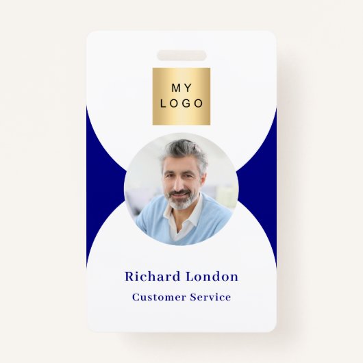 ネイビーブルーフォトアーチQRコードビジネスロゴ バッジ (正面)