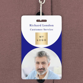 ネイビーブルーフォトアーチQRコードビジネスロゴ バッジ