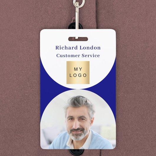 ネイビーブルーフォトアーチQRコードビジネスロゴ バッジ