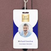 ネイビーブルーフォトアーチQRコードビジネスロゴ バッジ