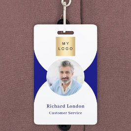 ネイビーブルーフォトアーチQRコードビジネスロゴ バッジ