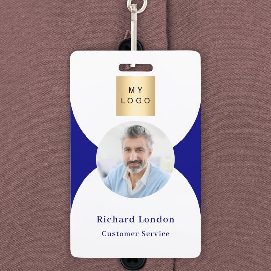 ネイビーブルーフォトアーチQRコードビジネスロゴ バッジ