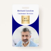 ネイビーブルーフォトアーチQRコードビジネスロゴ バッジ (正面)