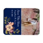 ネイビーブルーフォトウェディングザデイト招待状 マグネット (横)