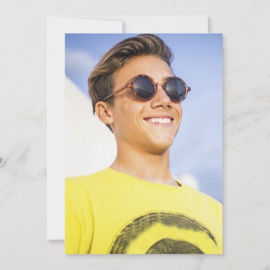 ネイビーブルーフォトグラードパーティーはっきりしたタイポグラフィミニマル 招待状 (裏面)