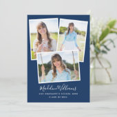 ネイビーブルーフォトコラージュ卒業パーティー 招待状 (スタンド正面)