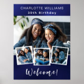 ネイビーブルーフォトコラージュ誕生日パーティーへようこそ ポスター (正面)