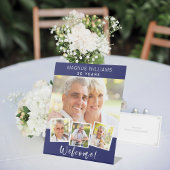 ネイビーブルーフォトコラージュ誕生日パーティーへようこそ 台座サイン